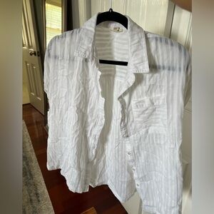 a.n.a White Casual Button Down Shirt with Textured Stripe